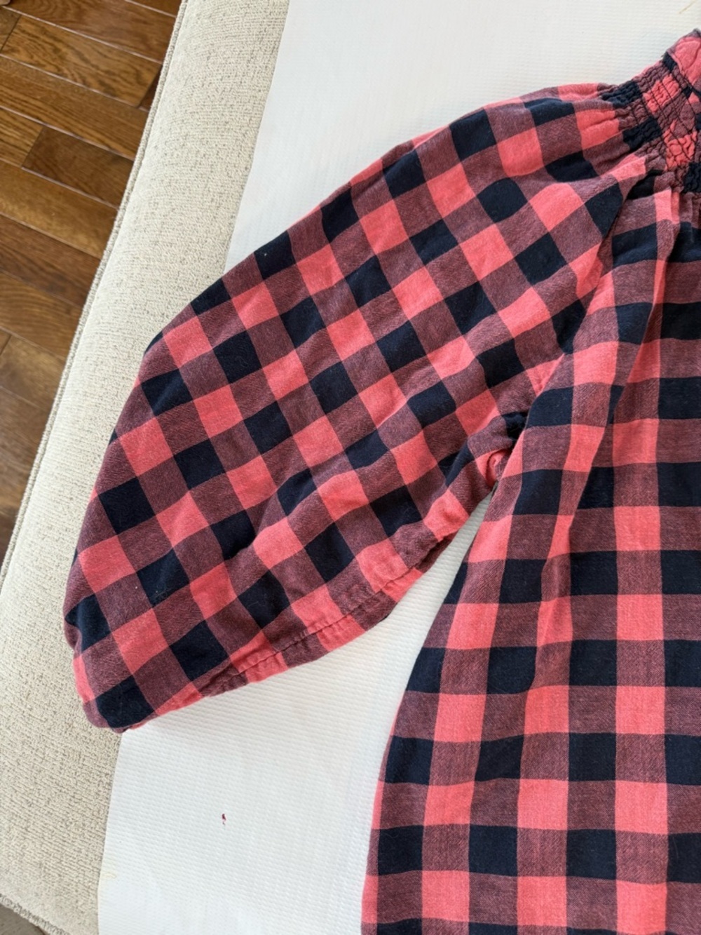 Old Navy Red and Black Plaid Button-Front Puff Sleeve Top - Picture 3 of 6